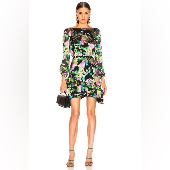 Saloni Felicia Silk Blend Mini Dress Floral Print Black Multi-Color Size… - Picture 1 of 12